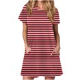 thumbnail image 1 of FcBaudy Robe à Manches Courtes à Col Rond Longueur Genou, Robes d'Été pour Femmes Robe T-Shirt d'Été Décontractée pour Femmes Tunique Ample à Manches Courtes avec Poches pour Femme Jupe Imitation Coton, 1 of 5