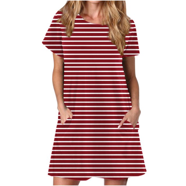FcBaudy Robe à Manches Courtes à Col Rond Longueur Genou, Robes d'Été pour Femmes Robe T-Shirt d'Été Décontractée pour Femmes Tunique Ample à Manches Courtes avec Poches pour Femme Jupe Imitation Coton