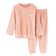 dmqupv Girl Satin Pajama Set Boys Girls Pyjamas Warm Fleece Pyjama Set Toddler Winter Long Sleeve Leisure Suit Sleepwear With Long Tops And Trousers Pink,Size for 5-6 Years