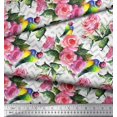thumbnail image 3 of Soimoi Tissu en Poly Georgette Imprimé Oiseau, Feuilles & Roses au Mètre 42 Pouces de Large, 3 of 3
