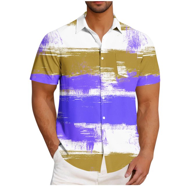 Styesk T-Shirts pour Homme Mode Décontractée Imprimé Poche Bouton Manches Courtes Col Rabattu Blouse Chemise