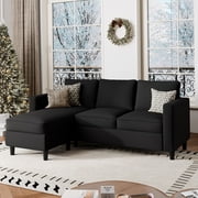 Walsunny 73.6" Convertible Sectional Reversible Sofa Couch, Sofa bed L-Shaped with 3-Seat and Reversible Chaise for Small Space,Black