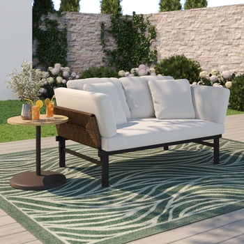 HOMETRENDS Sienna Adjustable Steel Outdoor Daybed with Cushions, White
