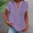 thumbnail image 2 of T-Shirts Femmes Plus Mode Décontractée Col en V Boutonné Manches Courtes avec Poches - Hontri, 2 of 5