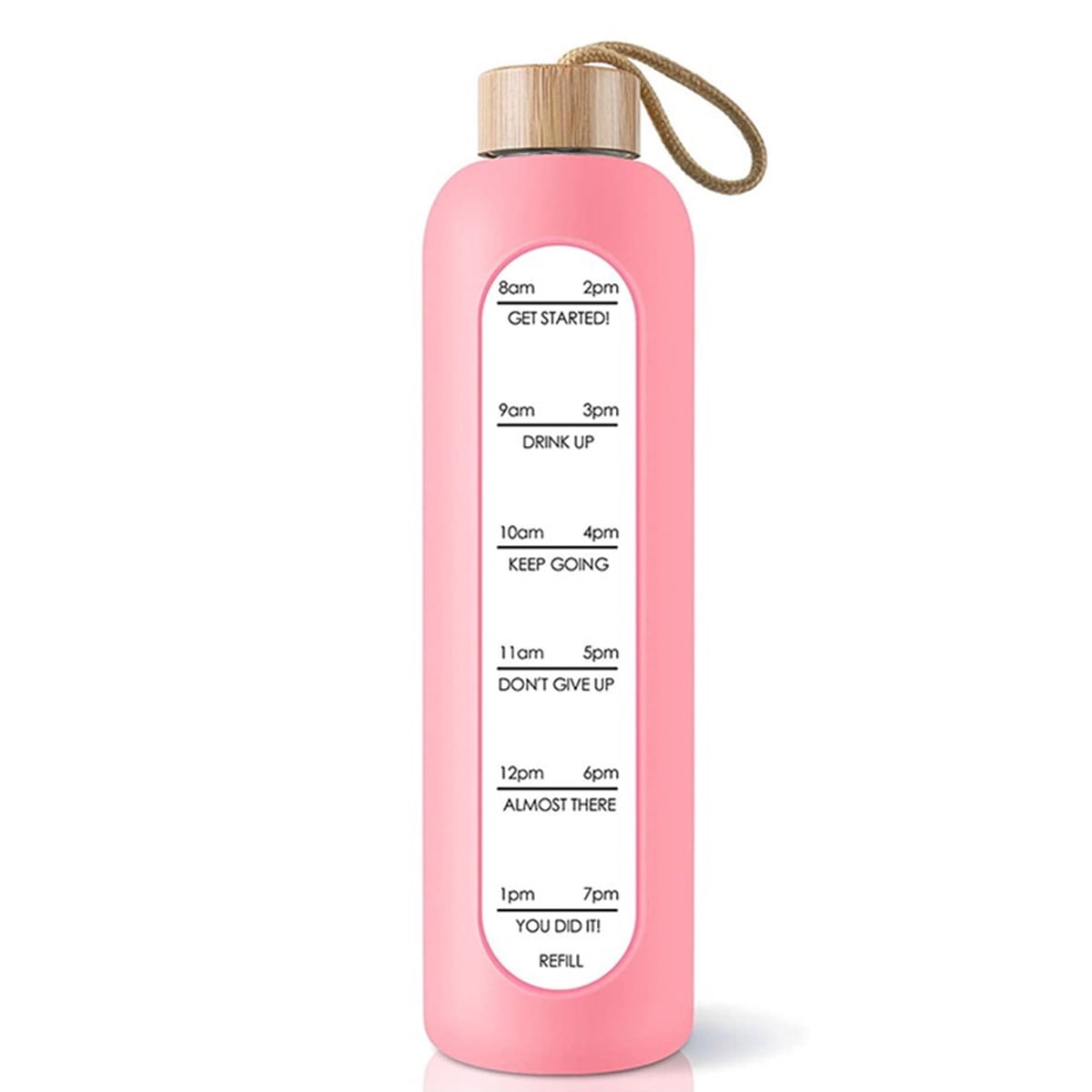Water bottle glass with silicone sleeve, water bottle with time stamp, transparent borosilicate glass water bottle, monitor your daily drinking water volume 1L