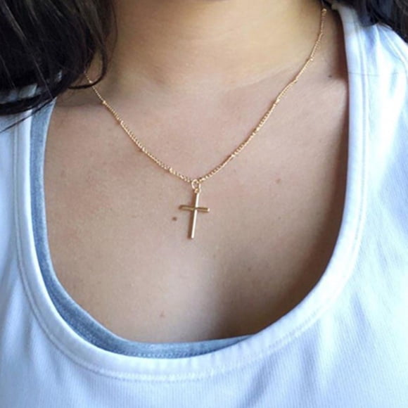 4PCS Cross Necklace for Women, 14K Gold Plated/Sterling silver Chain Necklace Dainty Layered Gold Cross Pendant Necklace Simple Cute Necklaces for Women Gold Jewelry for Women