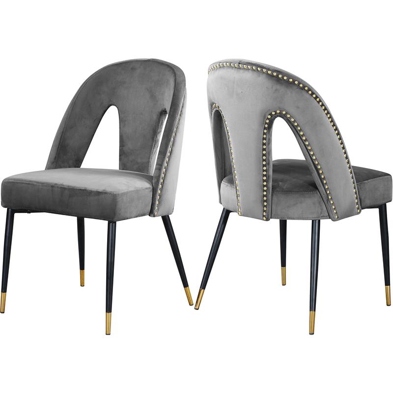 Meridian Furniture Akoya Velvet Dining Chair, Gray (Set of 2)