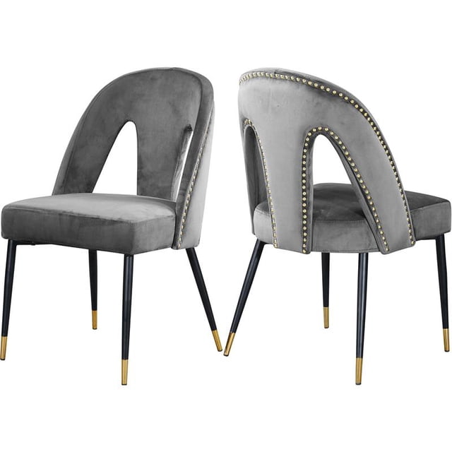 Meridian Furniture Akoya Velvet Dining Chair, Gray (Set of 2)