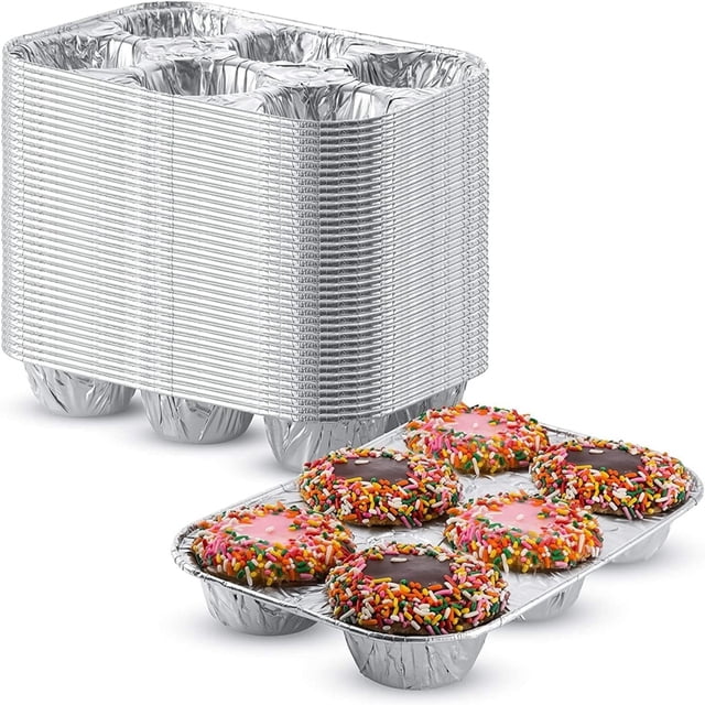 10Pcs Disposable Cupcakes Baking Pans,6 Cup Aluminum Pans For Cupcakes,Muffins & Pie,Reusable Disposable Aluminum 6 Cavity Mini Muffin Foil Pans,Durable Aluminum 6 Cup Mini Muffin Pan
