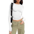 thumbnail image 1 of ORUYROP T-Shirts à Manches Longues pour Femmes Mode Automne 2023 Crop Tops Basiques Ajustés Y2K, 1 of 5