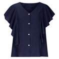 thumbnail image 3 of Timegard Summer Tops for Women V Neck Ruffle Cap Sleeve Chiffon Lightweight Button up Shirts Loose Casual, 3 of 5