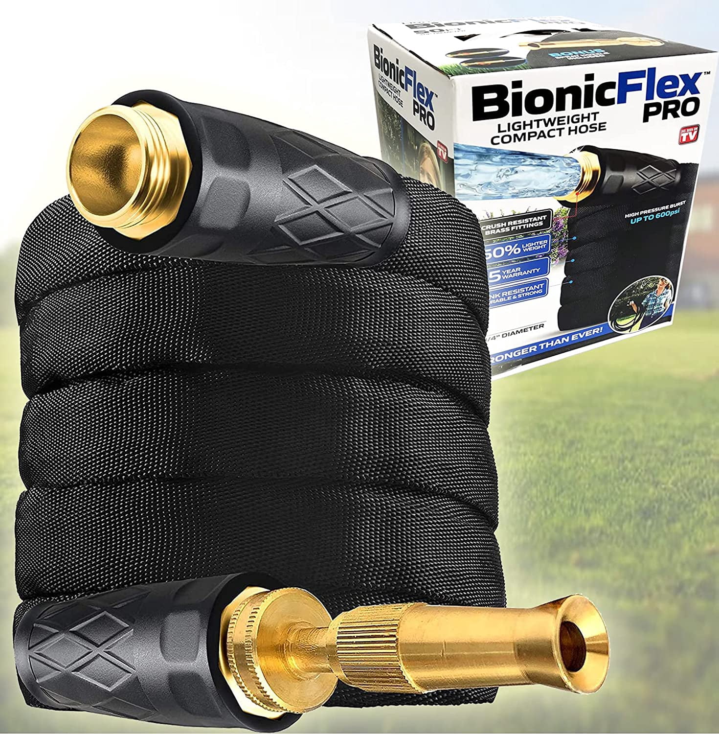 Bionic Flex Pro Garden Hose 25' ft Water Hose Outside Heavy Duty Lightweight Outdoor Hose Spray Nozzle Flexible Kink-Free