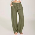 thumbnail image 2 of Timegard Cotton Linen Pants for Women Drawstring Elastic Waist Wide Leg Pants Lightweight Trousers with Pockets, 2 of 7