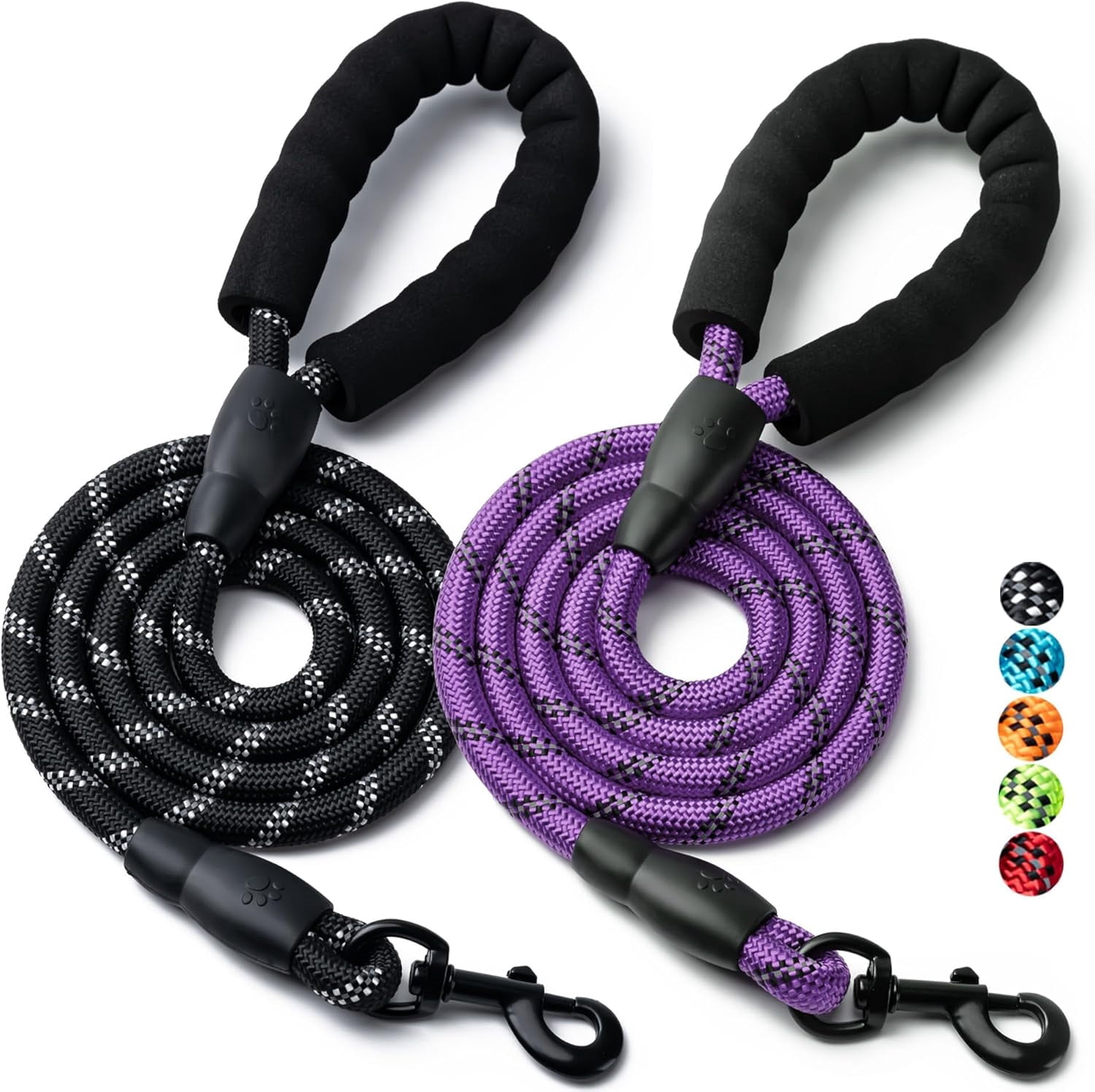 Kiibsot 2 Pack Dog Leashes, 5FT/ 6 FT Heavy Duty Nylon Rope Pet Leashes with Comfortable Padded Handle, Reflective Dog Leashes for Small Medium Large Dogs