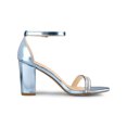 thumbnail image 3 of BLISSFUL STEP Women's Sandals Rhinestone Chunky Heel Ankle Strap Open Toe Party Shoes Blue 9, 3 of 8