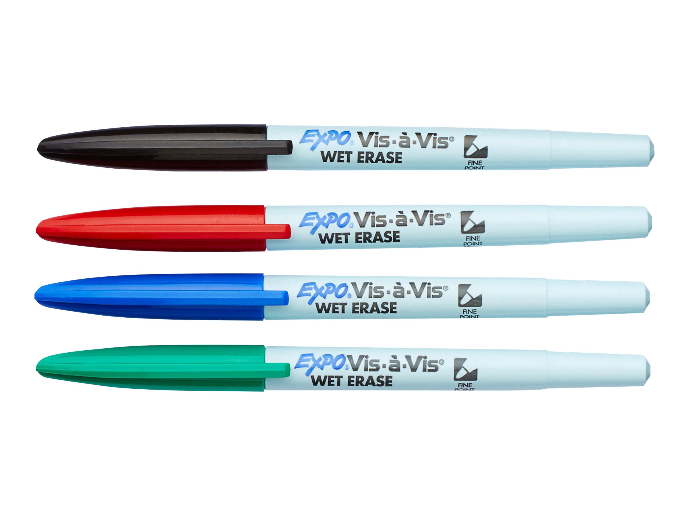 Expo Vis- -Vis - Marqueur - Non Permanent - pour Transparents de Plafond, Tableau Blanc - Noir, Rouge, Bleu, Vert - Fin (Lot de 4)