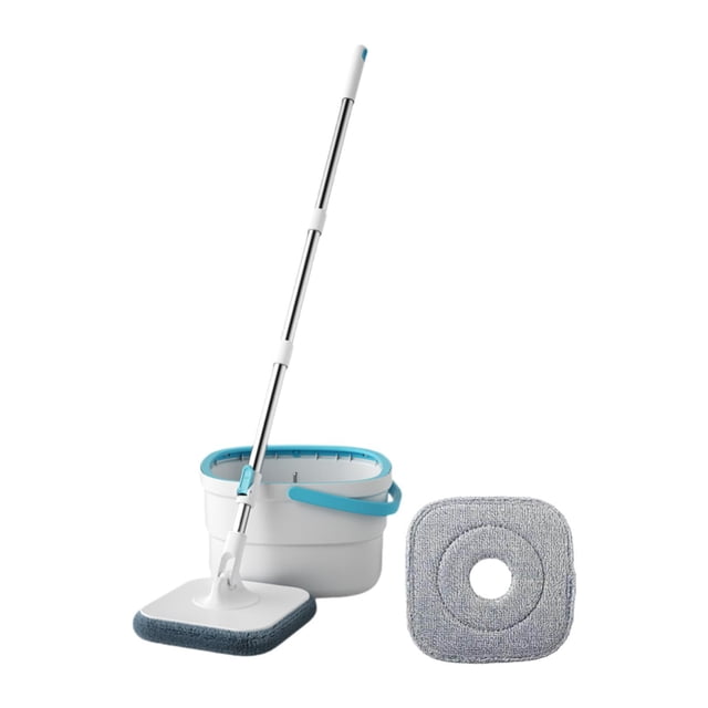 Lipstore Mop and Bucket Set Flat Head Dust Mops Stainless Degree Rotating Microfiber Mops with 2 Mop Pads