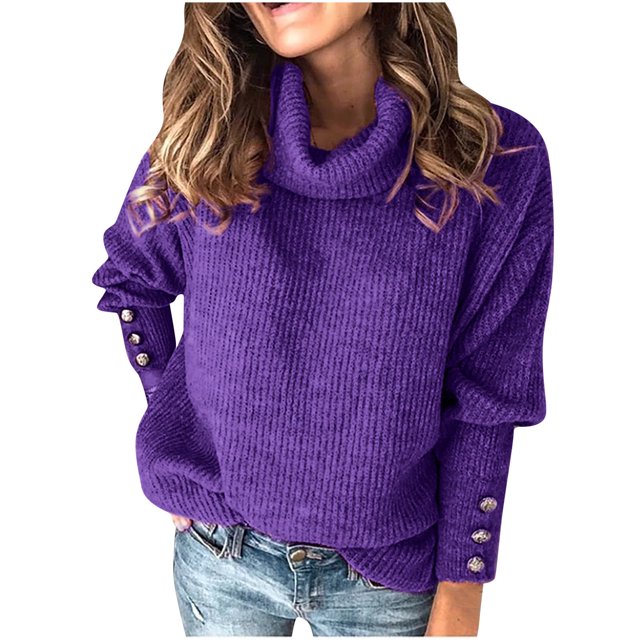 TIMIFIS Womens' Turtleneck Long Sleeve Cable Knit Sweaters Oversized Sweaters Fall Long Sleeve Spilt Hem Tunic Pullover Sweater Knit TopsFall/Winter