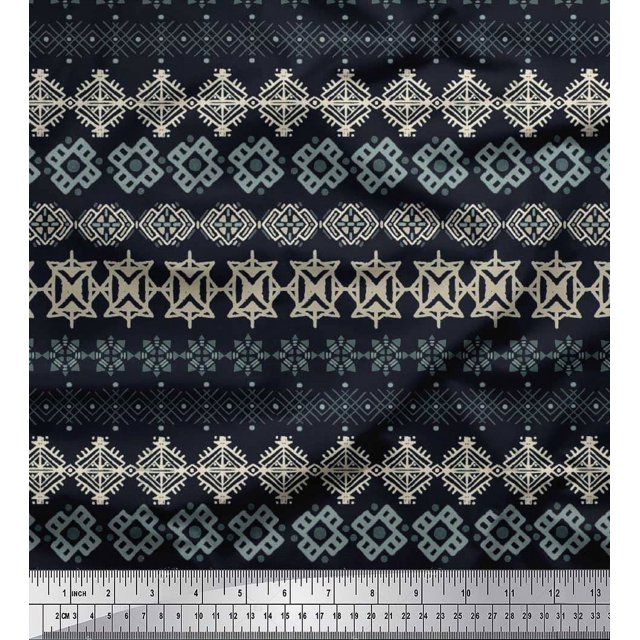 Soimoi Silk Fabric Aztec Geometric Print Sewing Fabric Yard 42 Inch Wide
