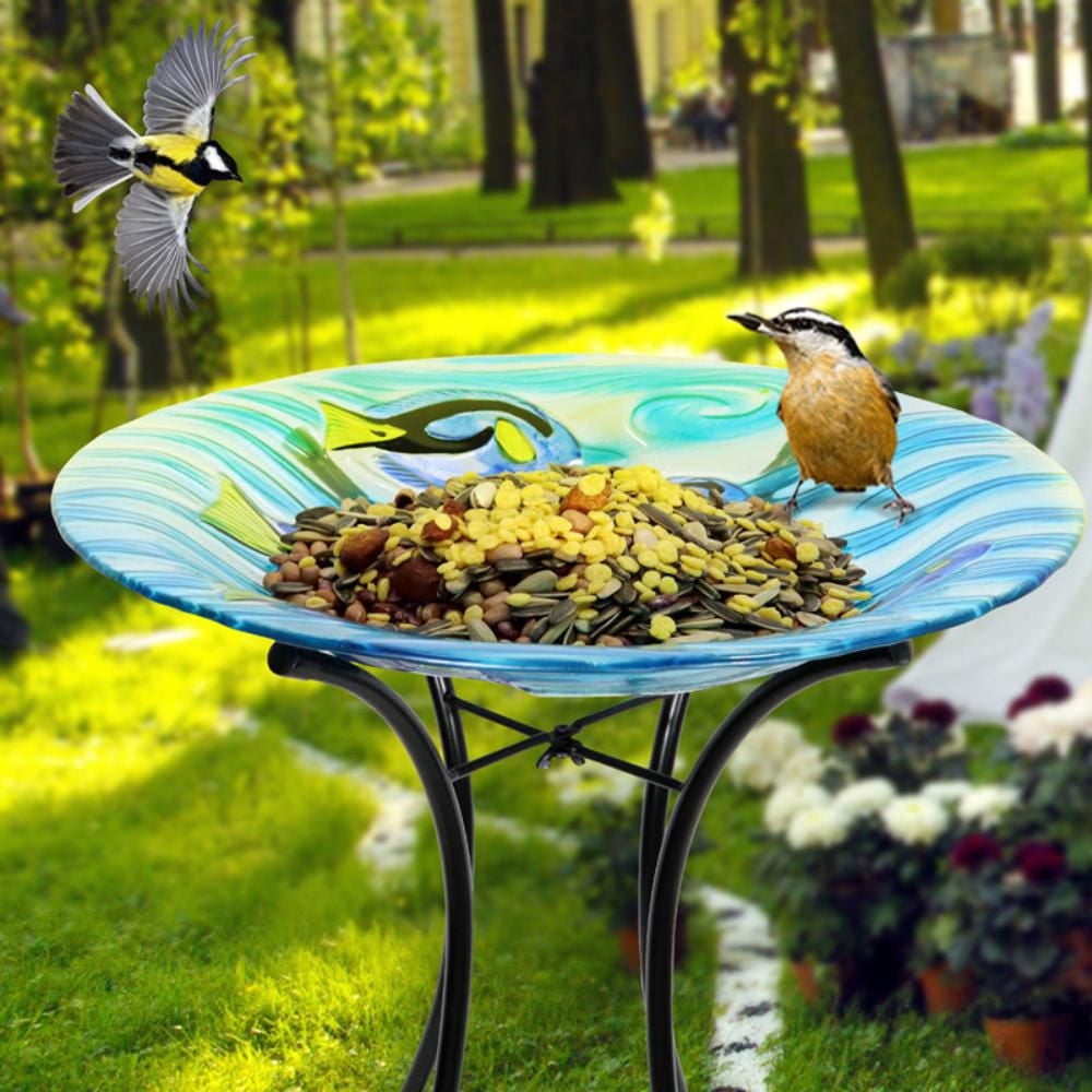 Angelo Décor Bain d'oiseau en verre poisson de 59,5 cm avec support en métal