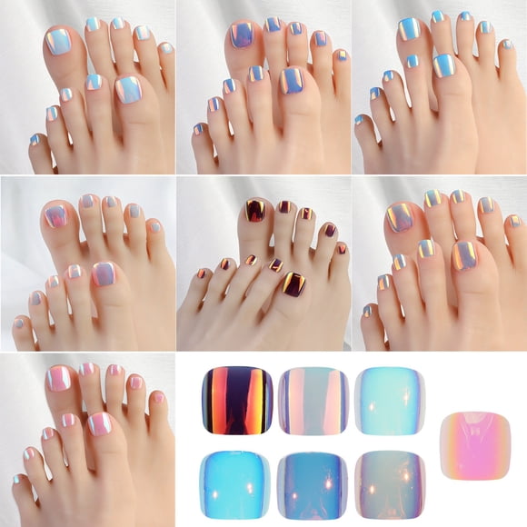 Cadeaux des Fêtes! Gspmoly Faux Ongles, Faux Ongles 24 Pcs Autocollants d'Ongles d'Orteils Ongles pour Femmes et Filles Press On Nails