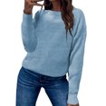 thumbnail image 1 of LUXUR Chandails Tricotés Unis pour Femmes Col Rond Ample Pull Chaud d'Hiver Tricot Gaufré Bleu TTG, 1 of 2