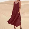 thumbnail image 1 of Jusqu'à 50 % de Rabais Horkkom Robe en Lin Femme Été Décontractée Couleur Unie Robe Maxi Col en V Sans Manches Robe de Plage Vacances avec Poches TTG, 1 of 6
