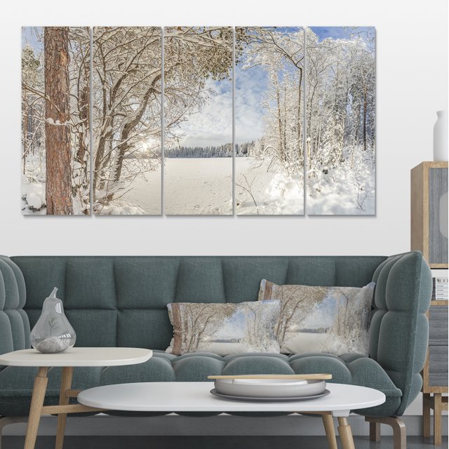 Lake in Winter Woods - Landscape Canvas Art Print