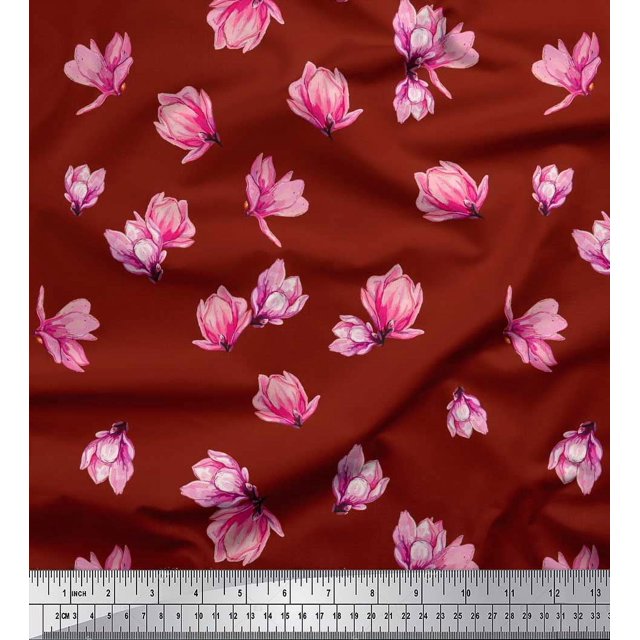 Soimoi Rayon Fabric Magnolia Floral Printed Craft Fabric by The Yard 42 Inch Wide