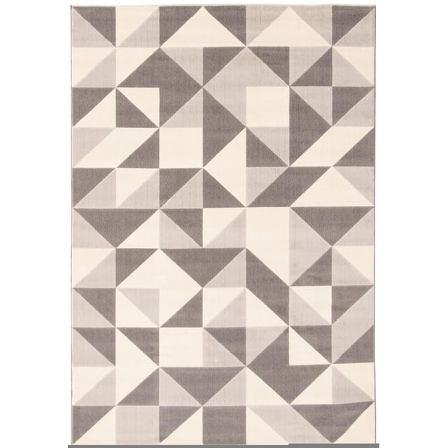 ECARPET Tapis Moderne pour Salle à Manger, Salon, Chambre Ou Den Delta Gris avec un Motif Géométrique de triangles et Carrés Gris et Blanc Cassé, Fabriqué en Fil ultra Doux pour la Durabilité et le Confort, Convient aux Zones Intérieures Très Passantes et aux Maisons Adaptées aux Animaux.