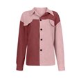 thumbnail image 4 of IROINID Veste Surchemise Courte pour Femmes Rayures Manches Longues Cardigan Long Décontracté Patchwork, Rouge, 4 of 8