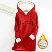 ZMFXJPE Winter Hoodie Cozy Sweatshirts for Women Fleece Hoodie Women Sweat Shirt Women's Tunic Hoodie Pullover(Red,XL)