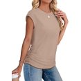 thumbnail image 2 of T-shirts d'Été pour Femmes Froncés à Manches Courtes Style Cap, T-Shirts à Col Rond, Mode Kaki TG, 2 of 7