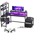 thumbnail image 2 of GUNAITO 71" L Shaped Desk with 2 Drawers & shelves,Corner Desk with LED Lights & Power Outlets,Gaming Desk,Home Office Desk,Carbon Fiber Black, 2 of 12