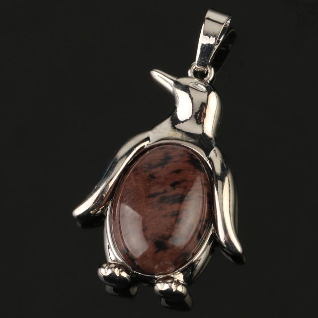 Penguin Pendant Necklace Women Natural Stone Cryatal Tiger Eye Cute Animal Men