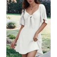 thumbnail image 3 of Womens Dresses Spring Summer Deep V Neck Elegant Bow Tie Mini Dress White L, 3 of 8
