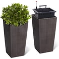 thumbnail image 2 of Garvee 22.5" Tall Planter Pots Set of 2, Rattan style, 2 Trays,Water Level Monitor, Wheels, Brown, 2 of 11