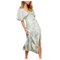 thumbnail image 2 of SMihono Robes Bohèmes d'Été pour Femmes Grande Taille Décontractées Taille Imprimée Jag Manches Courtes Robe à Col en V, 2 of 9