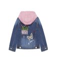 thumbnail image 2 of KIDSCOOL SPACE Little Girl Pink Detachable Hood Flower Embroidered Jean Jacket,Pink Cap,5-6 Years, 2 of 7