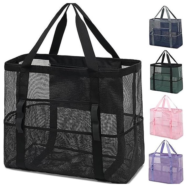 Sentmoon Large Moving Bags Storage Bag Large Capacity Storage Bag Transparent Mesh Toy Storage Bag Swimsuit Miscellaneous Crossbody Bag Beach Bag