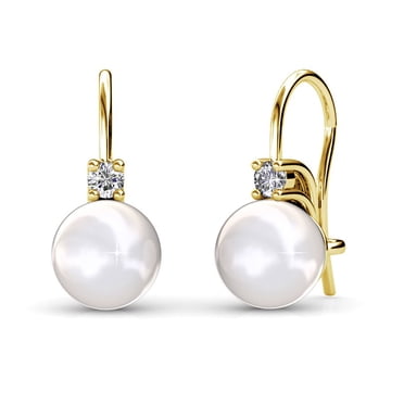 Cate & Chloe Cassie Boucles d'Oreilles Pendantes en Or Jaune Plaqué 18k avec Perles et Cristaux Swarovski pour Femmes