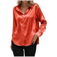 thumbnail image 2 of Ladies Tops, Women's Solid Color Long Sleeved Button Turndown Collar Fashionable Top, Birthday Gifts, 2 of 5