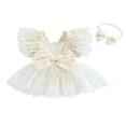 thumbnail image 1 of Infant Romper Dress Lace Flower Fly Sleeve Jumpsuits with Headband, 1 of 8