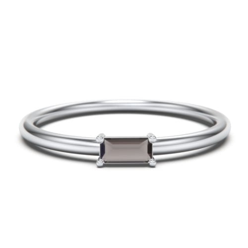 East-West Stackable Baguette Birthstone Ring - Smokey Quartz (June)