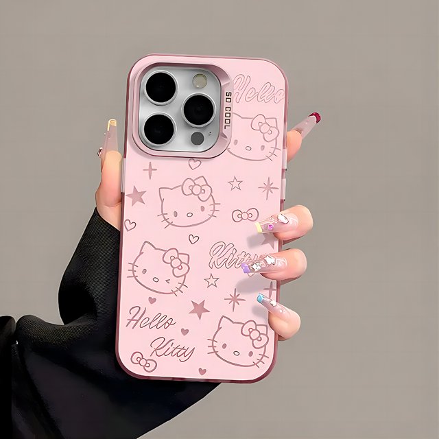 Sanrio Hello Kitty Cool Full Screen KT Phone Case For iPhone 15 14 13 12 11 Pro Max 8 7 Plus Candy Matte Shockproof Back Cover Fashion