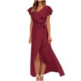 thumbnail image 2 of SMihono Robes d'Été Bohémiennes Femmes Grande Taille Mode Femmes Été Décontracté Col en V Bandage Manches Courtes Robe Imprimée Florale, 2 of 8