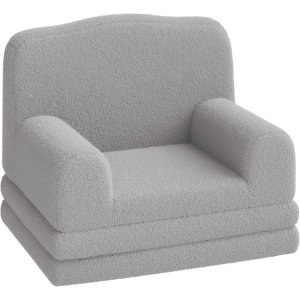 2-in-1 Chaise canapé convertible enfants Teddy Fleece Fold-Out Toddler Couch Lounner avec couverture lavable enfants doux , lit de canapé pour salle de jeux Nursery Bed Gift