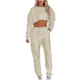 thumbnail image 1 of IROINNID Survêtement pour Femmes Ensemble 2 Pcs Col Rond Couleur Unie Pull Court à Manches Longues Décontracté avec Cordon de Serrage, Beige, 1 of 8
