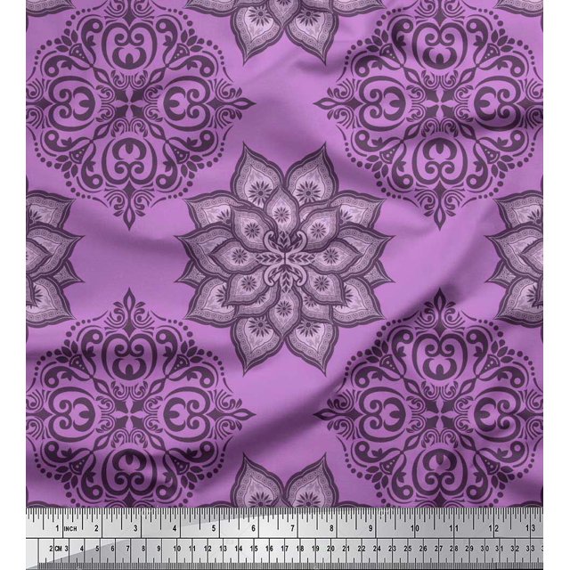 Soimoi polyester Crepe Fabric Floral Mandala Print Fabric by Yard 42 Inch Wide