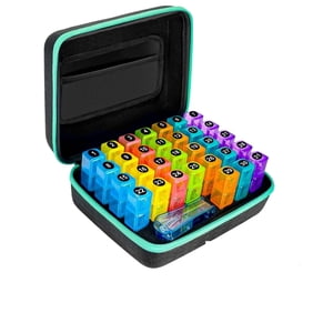 WANGQI Monthly Pill Organizer 3 Times a Day, with Portable Hard Shell, Pill Cutter, 31-Day Box, Plastic Opening Pick, Monthly & Weekly Stickers, Convenient Medication Management